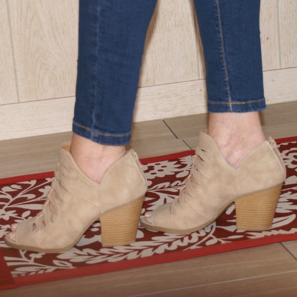 Taupe Peep Toe Booties - Picture 5 of 10